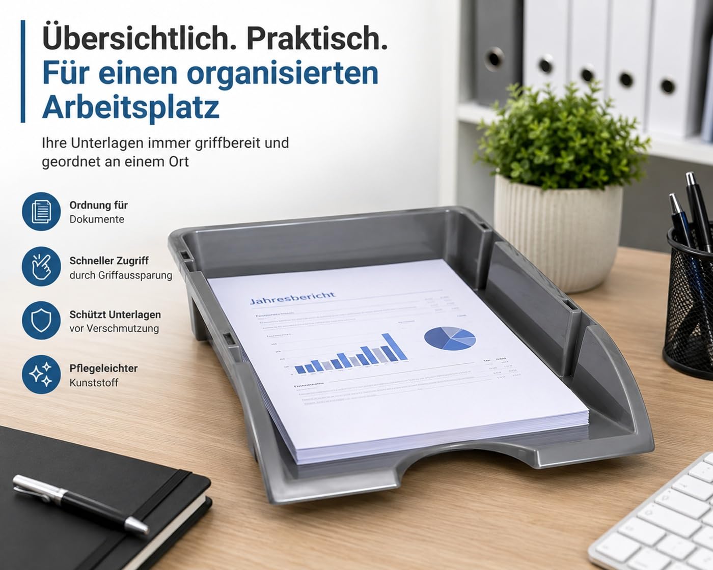 HRB Büroablage A4 26er Set, Briefkorb standart Plastik, Grau