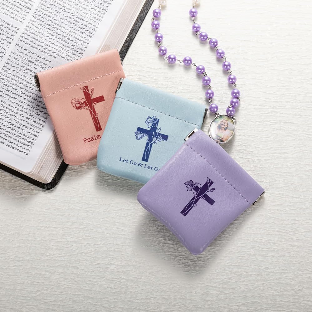 Personalized Custom Text Rosary Pouch - PU Leather Rosary Holder Bag for Women - First Communion Religious Gift - Catholic Gift for Her