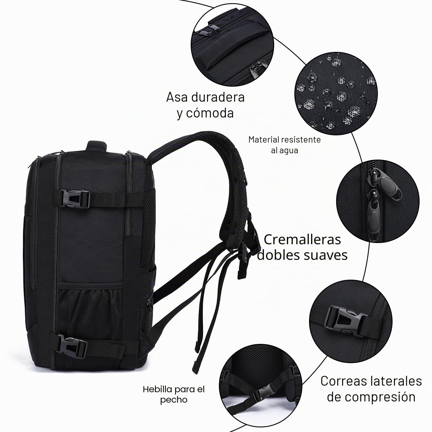 Mochila Viaje 40x30x20 Ryanair Vueling Cabina Avion 24L Impermeable Equipaje Mano 14 Pulgadas