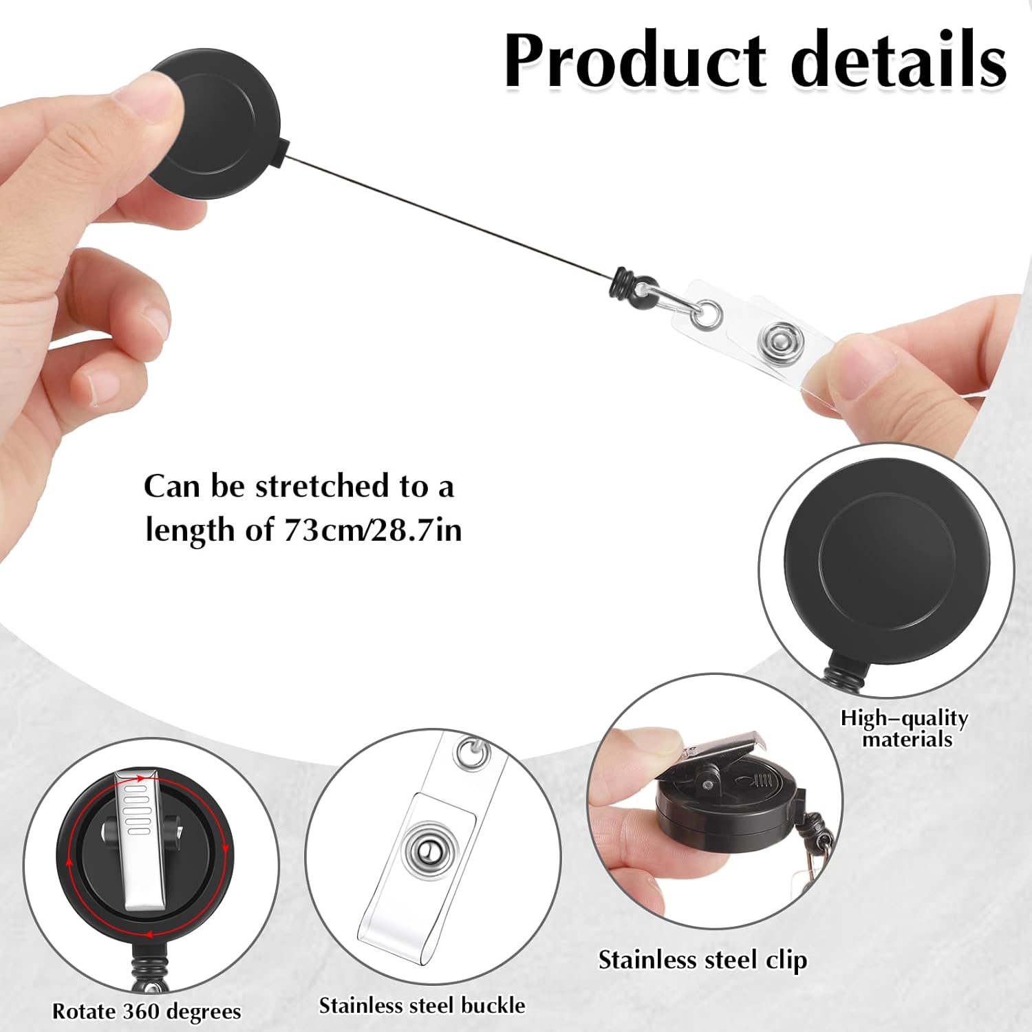 50 Pieces Retractable Badge Reels with Swivel Alligator Clip, Badge Reels Holder Badge Reel Clips for Nurse Teacher Office(Black)