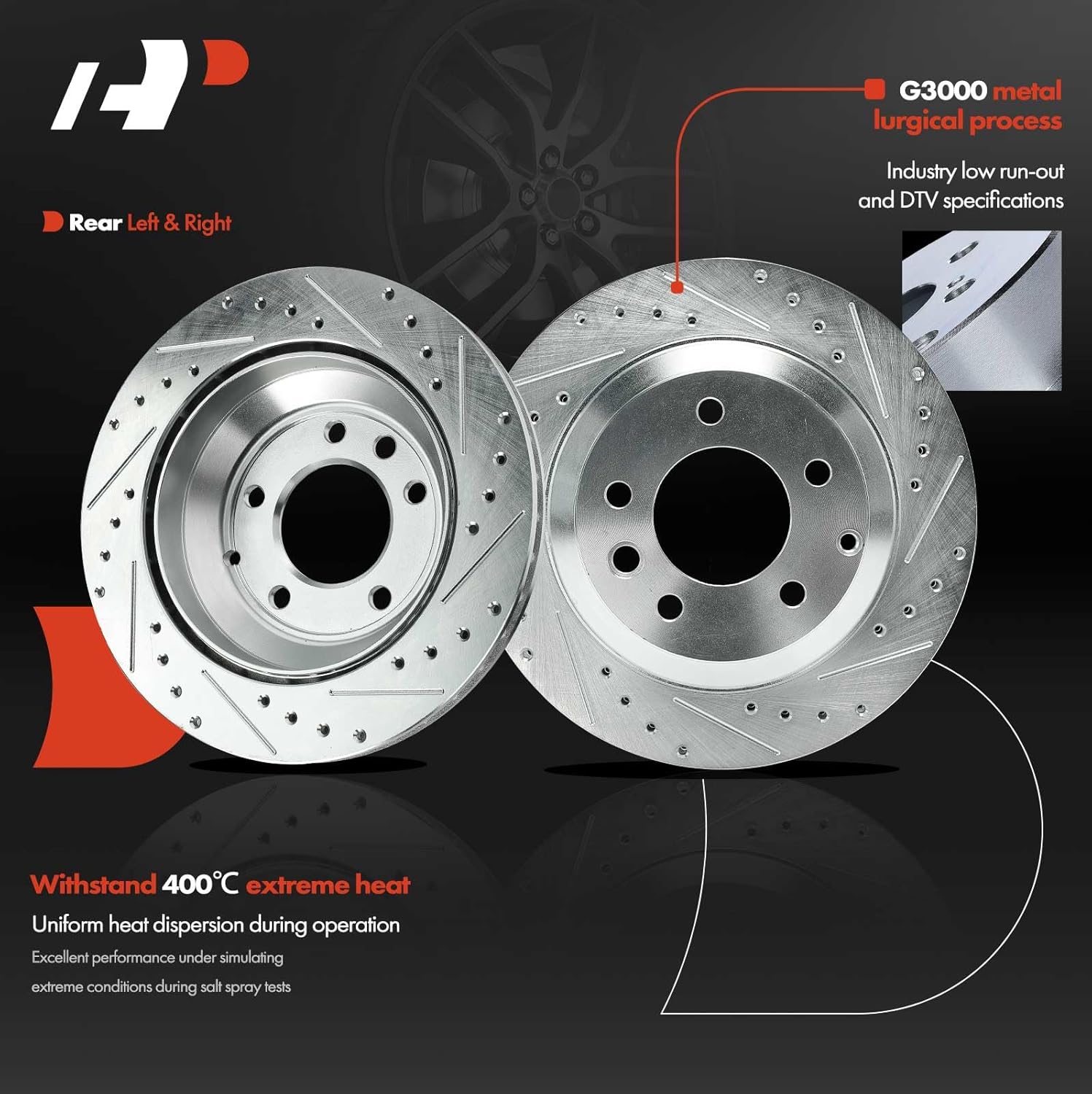 A-Premium Front and Rear Drilled and Slotted Disc Brake Rotors + Ceramic Pads Kit Compatible with Select Audi, Porsche and Volkswagen Models - Q7 2007-2015, Cayenne, Touareg, 12-PC Set