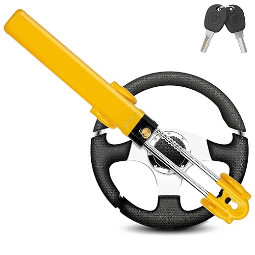 GADLANE Canne Antivol Haute Visibilité - Barre Bloque Volant pour La Caravane, Fourgon, Voiture - avec 2 Clés (Jaune)