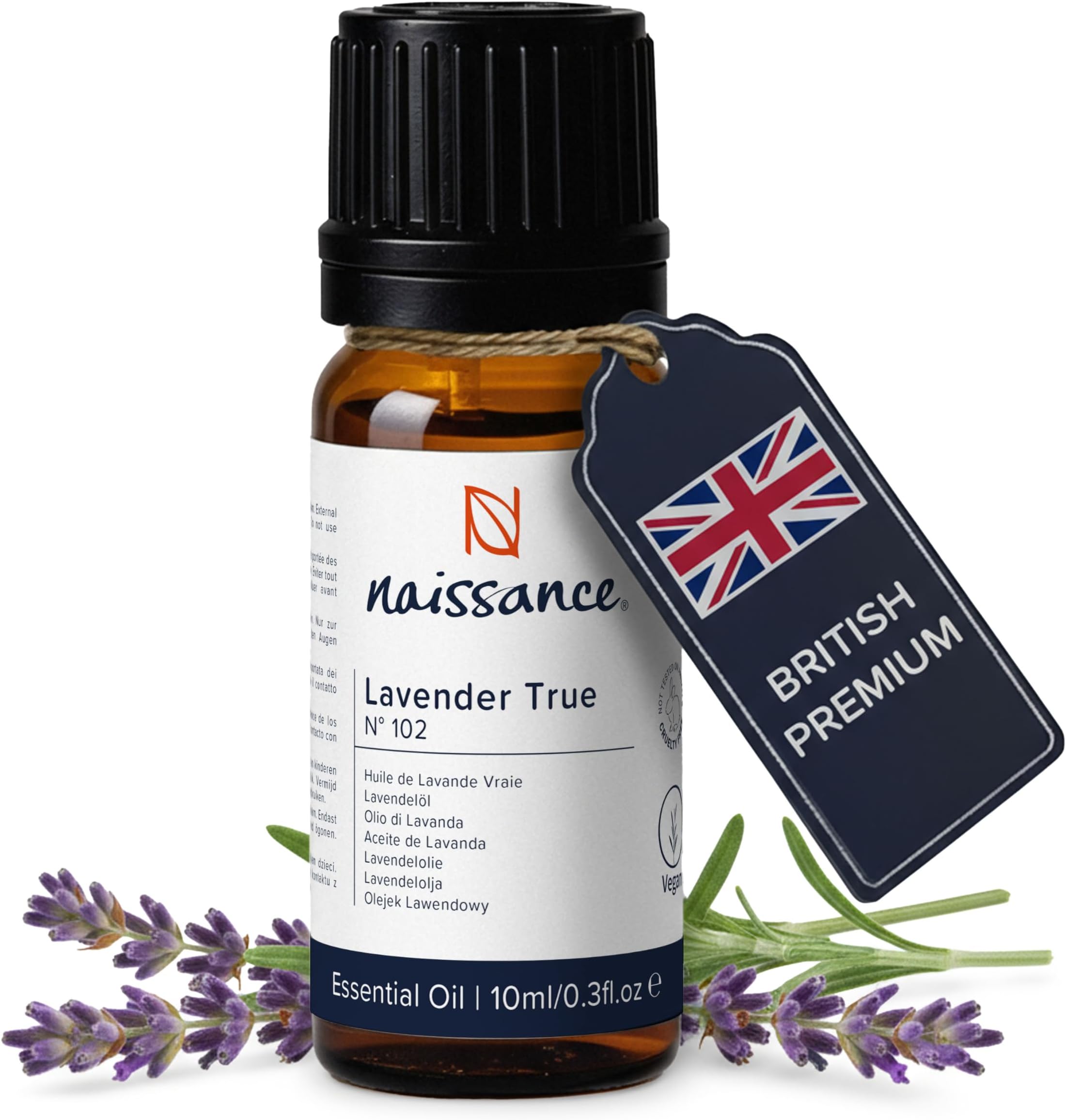 Naissance True Lavender Essential Oil (No. 102) 10ml - Pure, Natural, Cruelty Free, Vegan, Steam Distilled and Undiluted - Relaxing & Soothing - for Diffusers, Aromatherapy & Massage Blends