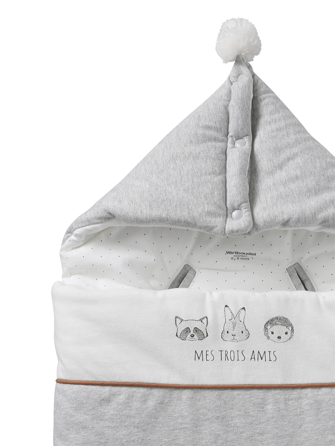 Vertbaudet Baby Ausfahrsack KLEINE Freunde, Bio-Baumwolle hellgrau meliert/wollweiß ONE Size