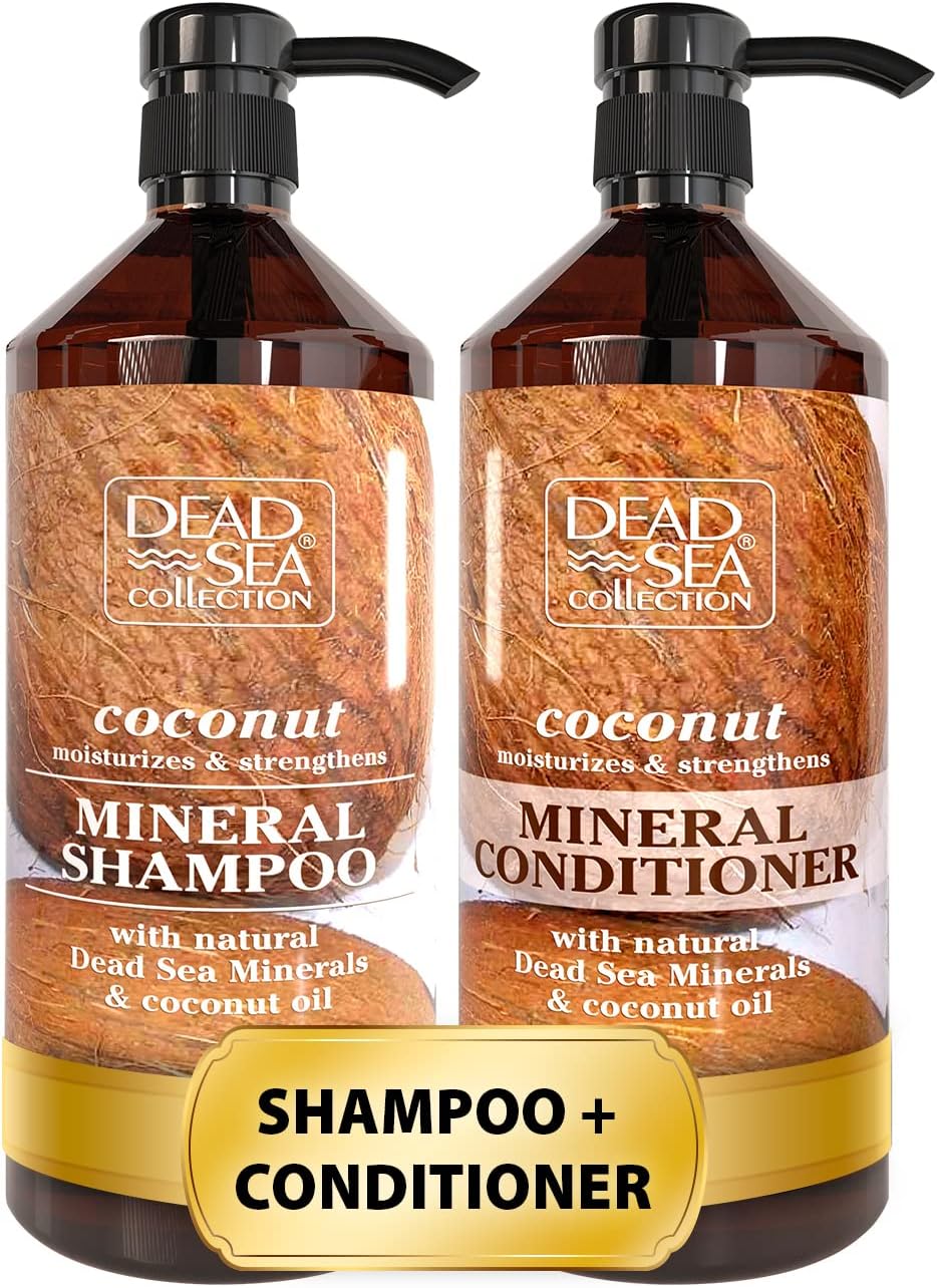 Shampoo and Conditioner Set with Coconut Oil – Hydrating Softening Hair Products with Dead Sea Minerals for All Hair Types – Set of 2 Bottles (33.8 & 30.6 Fl. Oz.)
