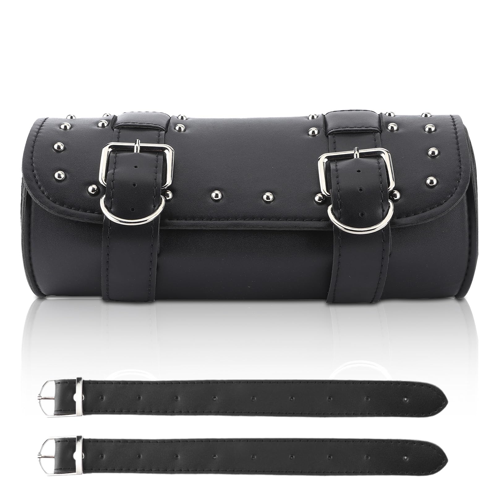 13x31cm/5.1x12,2 Pouces Sac de Fourche de Moto, Cuir PU Sac à Outils Universel pour Moto Sacoche de Moto Sac à Bagages en Rouleau pour Moto Pochette à Outils étanche pour Moteur (Noir)