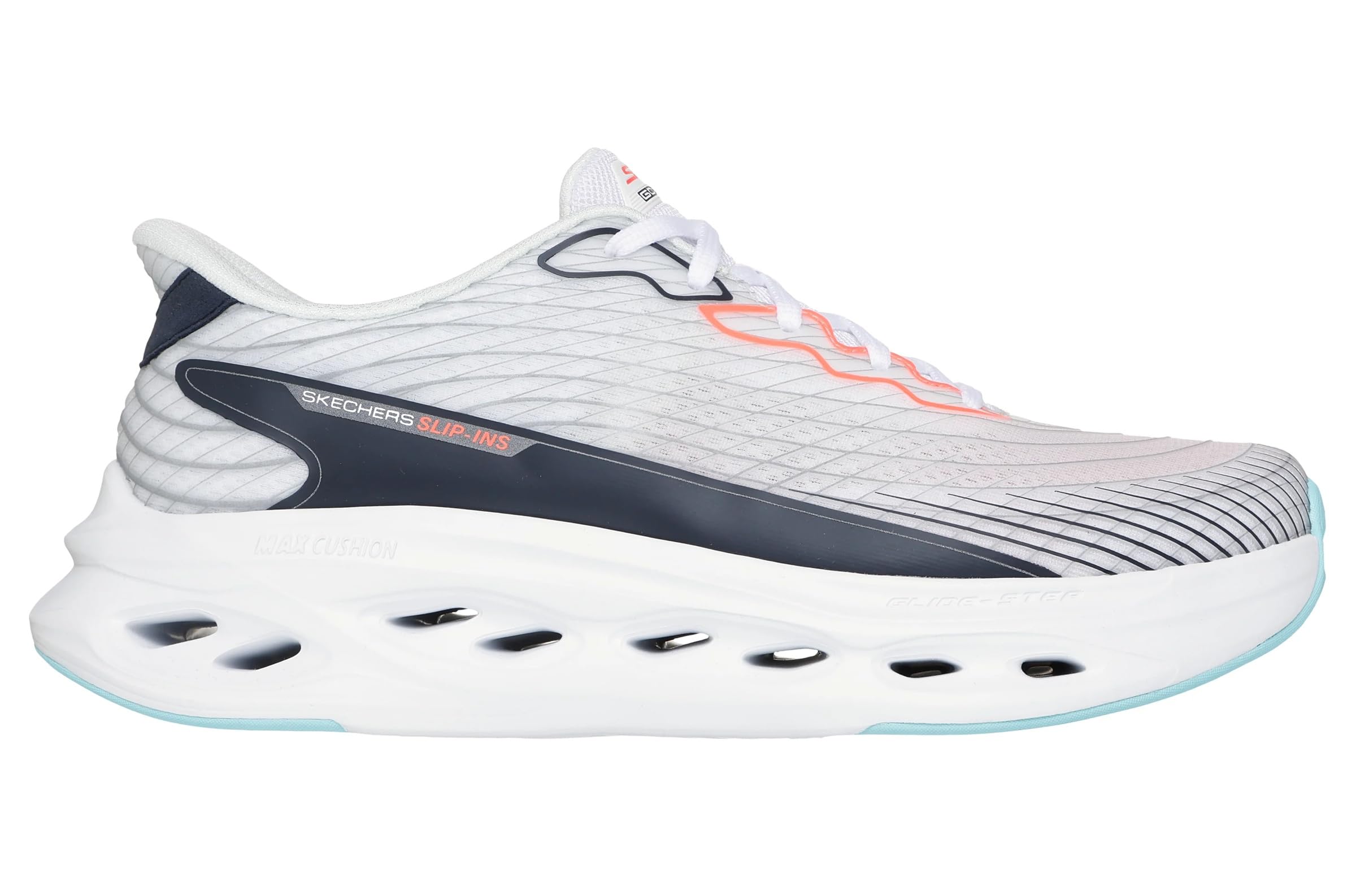 Skechers Men's White Slip-Ins: Max Cushioning Glide-Step - Sapphire Sneaker In Size 9.5 | Textile/Synthetic, Vegan, Machine Washable