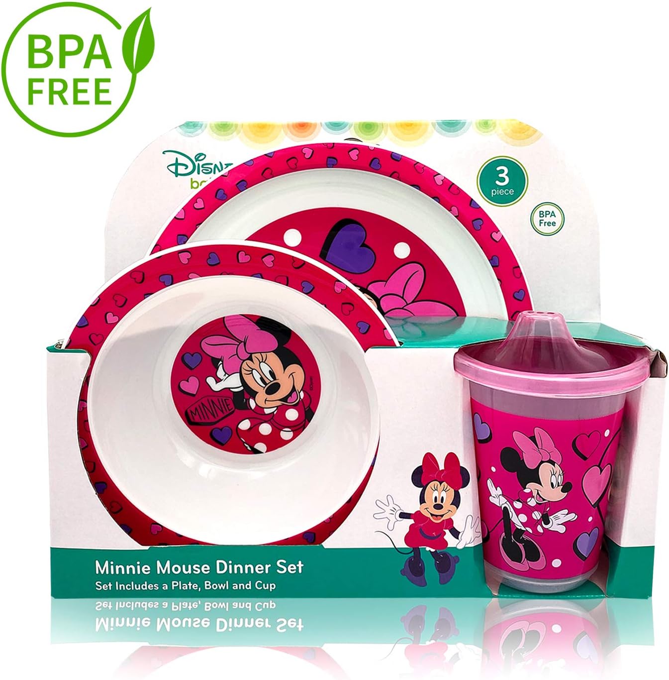 Disney Classic Minnie Baby Toddler Utensil Dinnerware Feeding Dish Set Gift Box including Break Resistant Bowl, Dish Plate, Tumbler Cups - Safe BPA free, Easy to Clean, Perfect Gifts for Kids : Baby