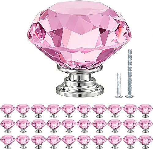 Miniatura 8 de POZEAN Perillas de gabinete de cristal 30 unidades, perillas para cómoda de 1.57 pulgadas para gabinete, cajón con dos tamaños diferentes