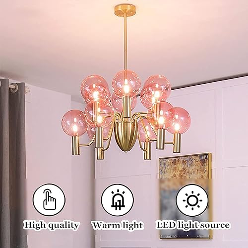 Miniatura 3 de DJAMEL Candelabro mini de cristal con 8 lámparas colgantes, pantalla de cristal rosa, para habitación de niñas, dormitorio, baño, estudio, pasillo