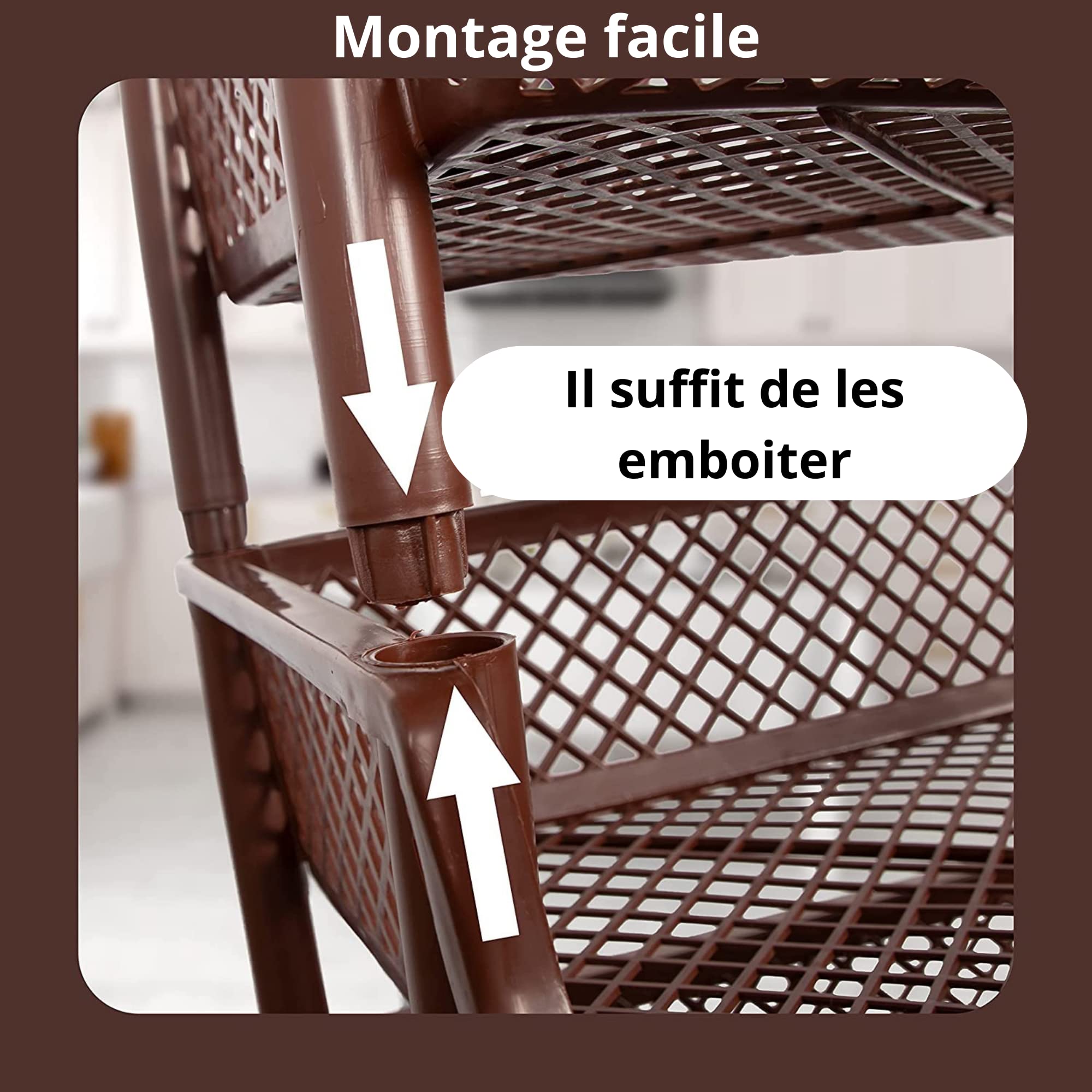 ARTECSIS Étagère de Rangement Plastique 6 Niveaux / 120x50x40cm Marron/Max 10Kg/Panier