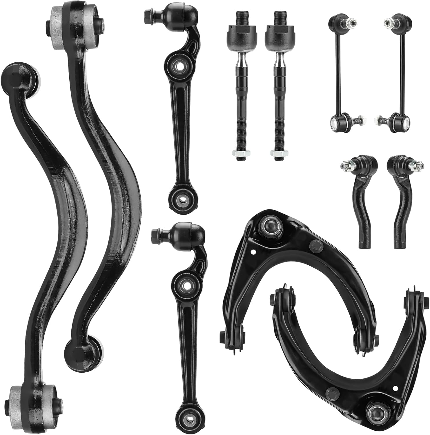 Front Upper Lower Control Arm with Ball Joint for Ford Fusion Mercury Milan 2006-2007 for Lincoln Zephyr FWD 2006, MKZ 2007 Front Rearward Lower Arm + Tie Rod Ends Suspension Kit K620636 K620635 12Pcs
