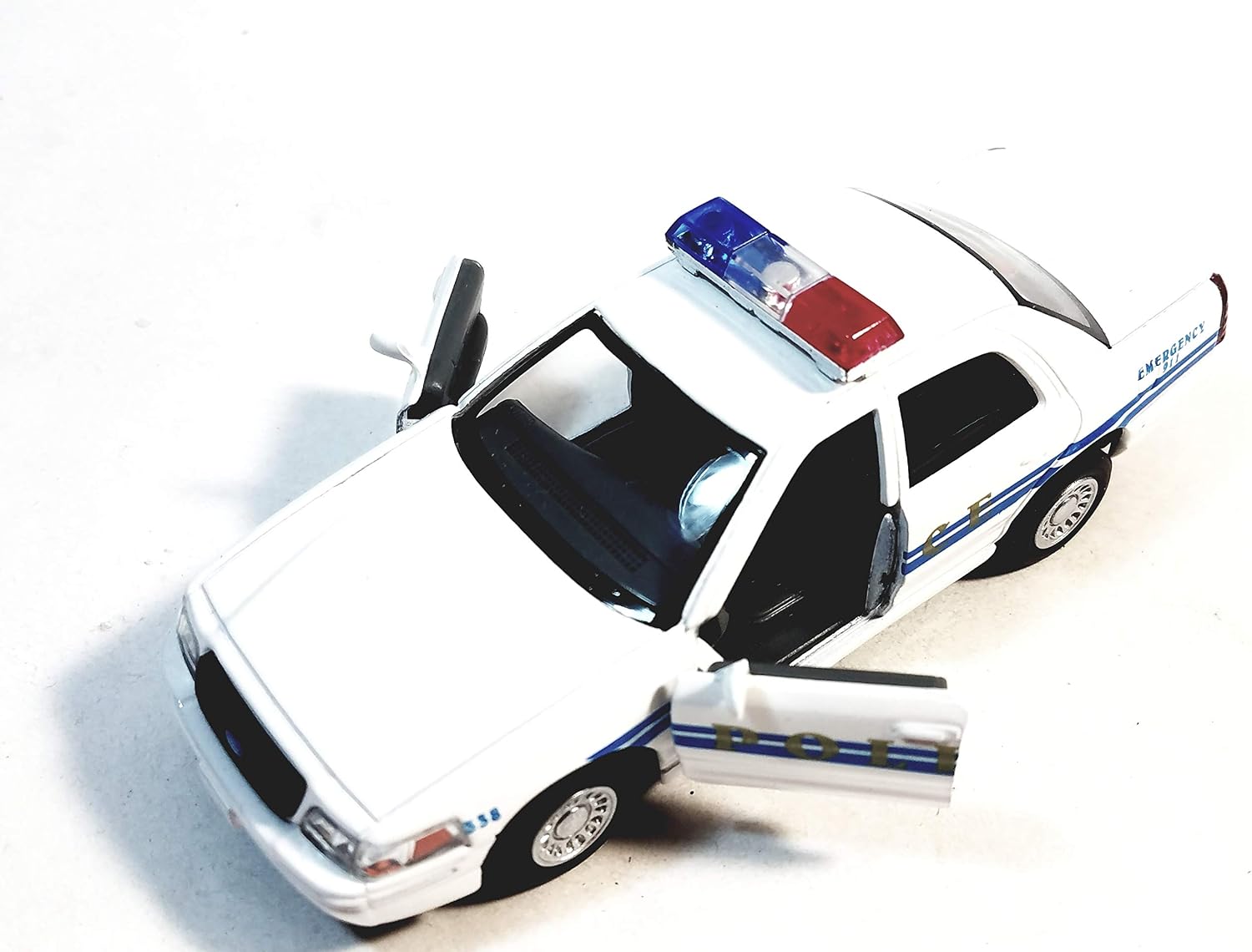 Kinsmart Ford Crown Victoria White & Blue Training Police Dept Squad Car 142 O Scale Diecast Interceptor, Small