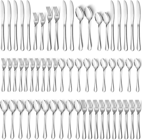 Miniatura 1 de Juego de cubiertos de 60 piezas de acero inoxidable para 12, incluye tenedores, cucharas, cuchillos, pulido con espejo, apto para lavavajillas