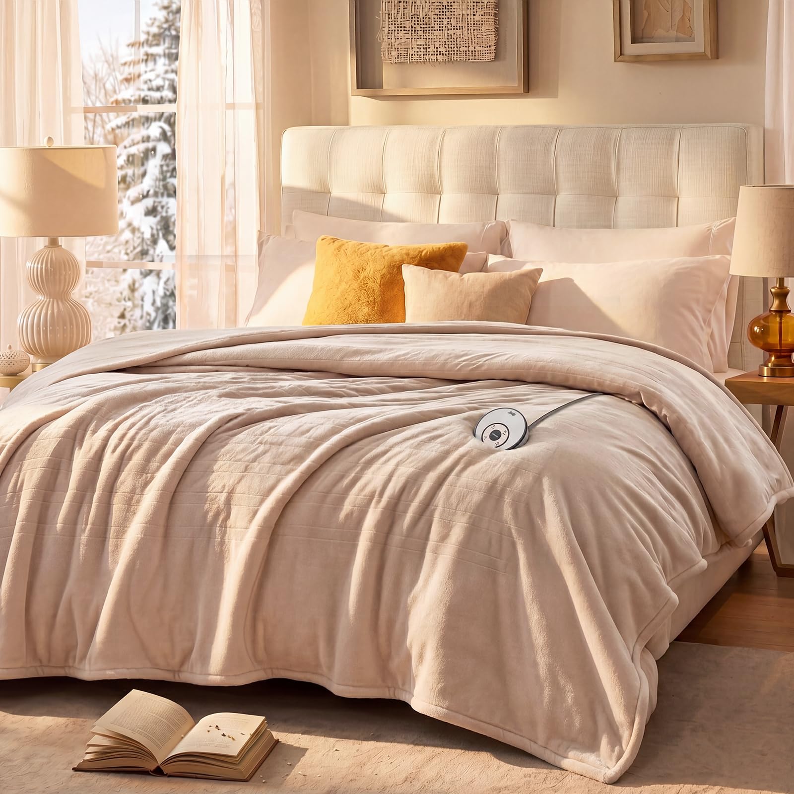 Sealy Heated Blanket Full Size 80"x84", Soft Double Flannel Electric Blanket with 10 Heat Levels & 1-12 Hours Auto Shut Off, Machine Washable, Even Heat Distribution, Beige