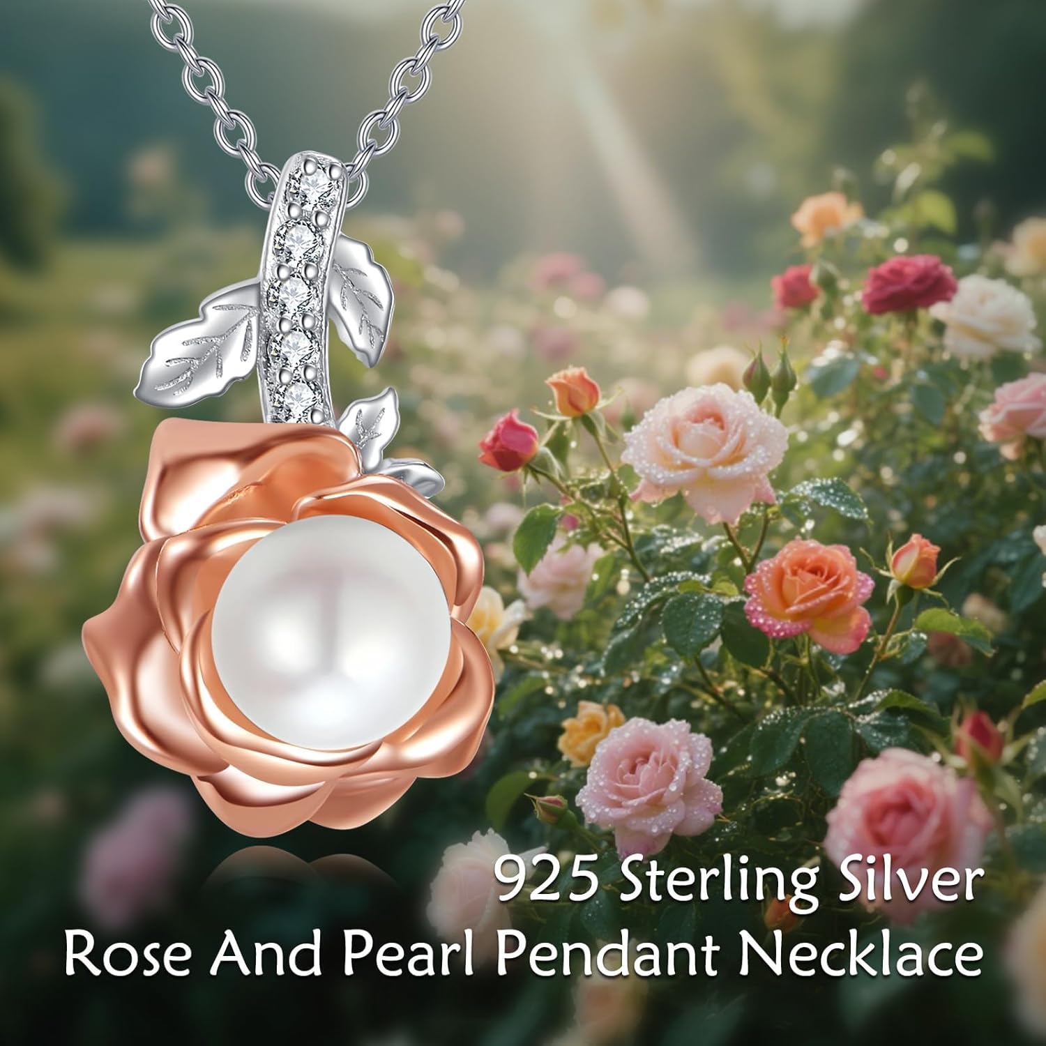 WSX 925 Sterling Silver Pearl and Diamond Necklace for Women Snowflake/Sunflower/Rose Flower Freshwater Cultured Pearl Pendant Birthday Jewelry Gifts for Her - Image 6