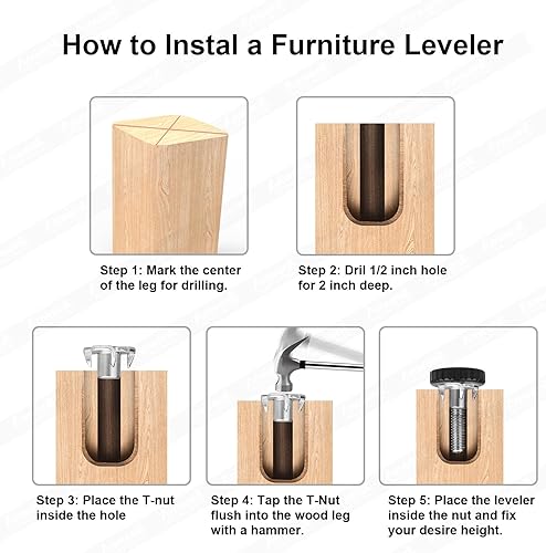 Miniatura 5 de Pies niveladores de muebles con rosca de 14-20, niveladores de muebles ajustables para mesa y silla, pies para taburetes de bar, cama, gabinete,