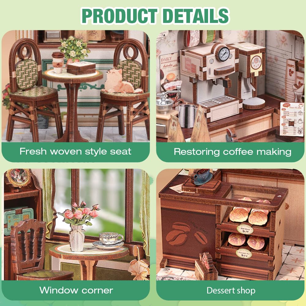 XEERUN Book Nook Kit for Adults DIY Miniature Dollhouse Kit, 3D Wooden Puzzles Book Nook Kit with LED Light - Image 4