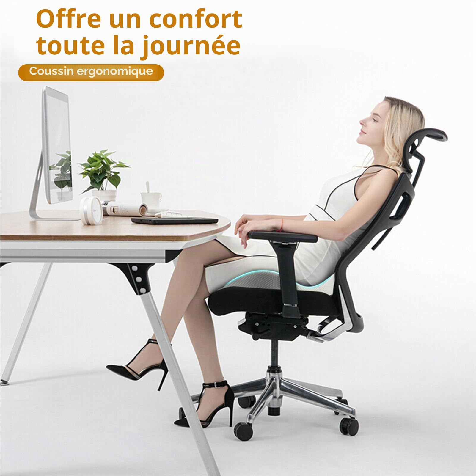 Fwiull Coussin Siège de Voiture, Coussin de Siège de Conduite en Mousse Mémoire de Forme, Rehausseur d'Assise Ergonomique, Coussin de Siège pour Voiture, Bureau, Auto