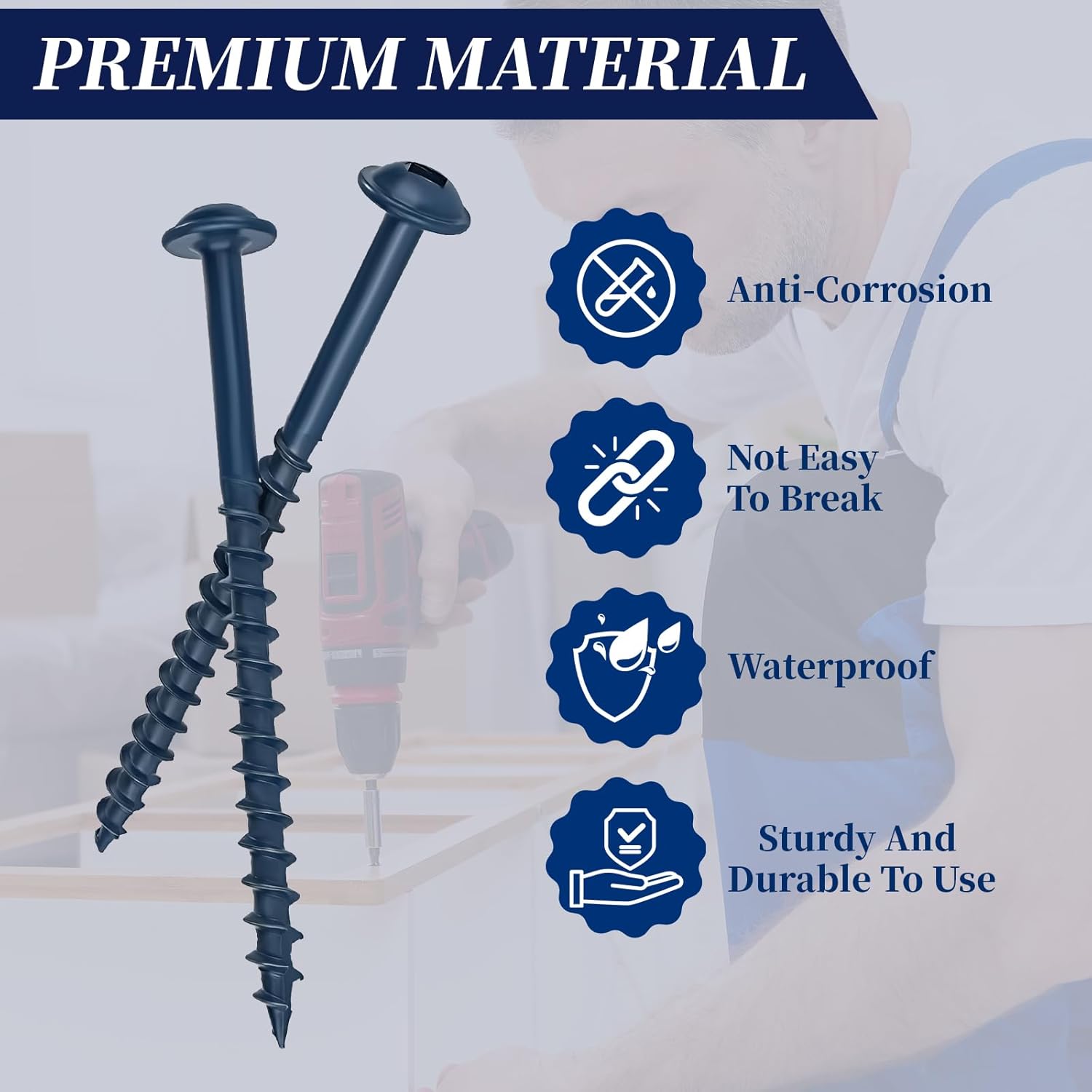 Pocket Hole Screws #8 x 2-1/2", Exterior Pocket Screws 300 Pcs, Washer Head with Square Drive, Coarse Thread, Blue Coated, Self Tapping, 100MM Drive Bit Included