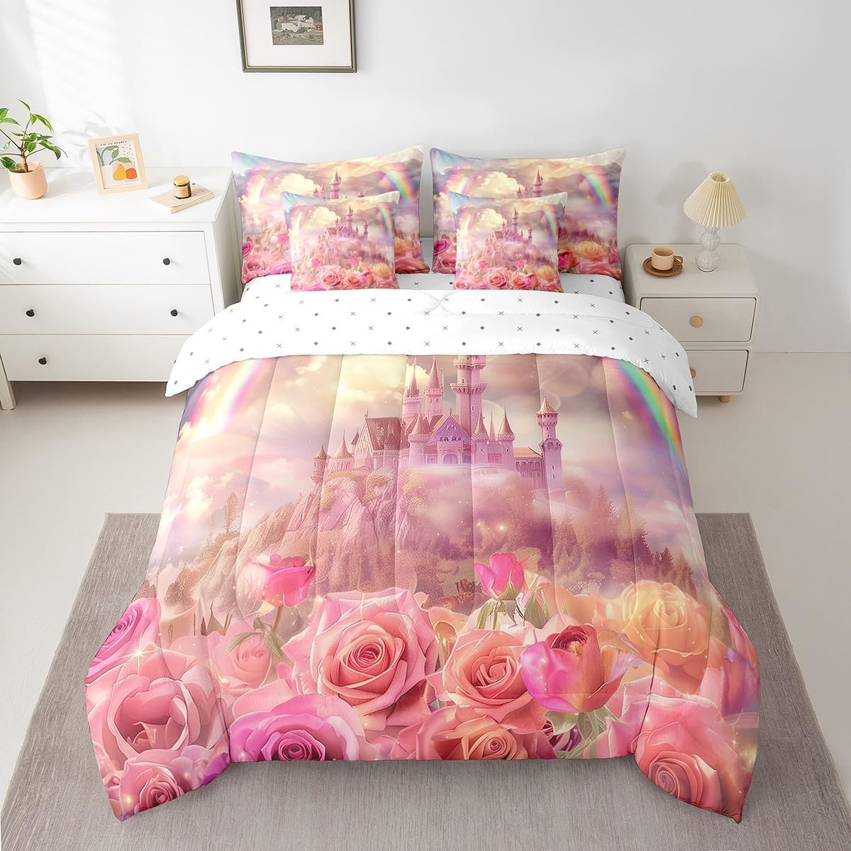 Erosebridal Red Ladybug 7 Piece Twin Bed Set - Includes Comforter & Sheet Set Cartoon Ladybugs Bedding for Boy Teen Adult - Reptile Beetles Flower Floral Rustic Bedding Comforter Sets (Yellow Green)