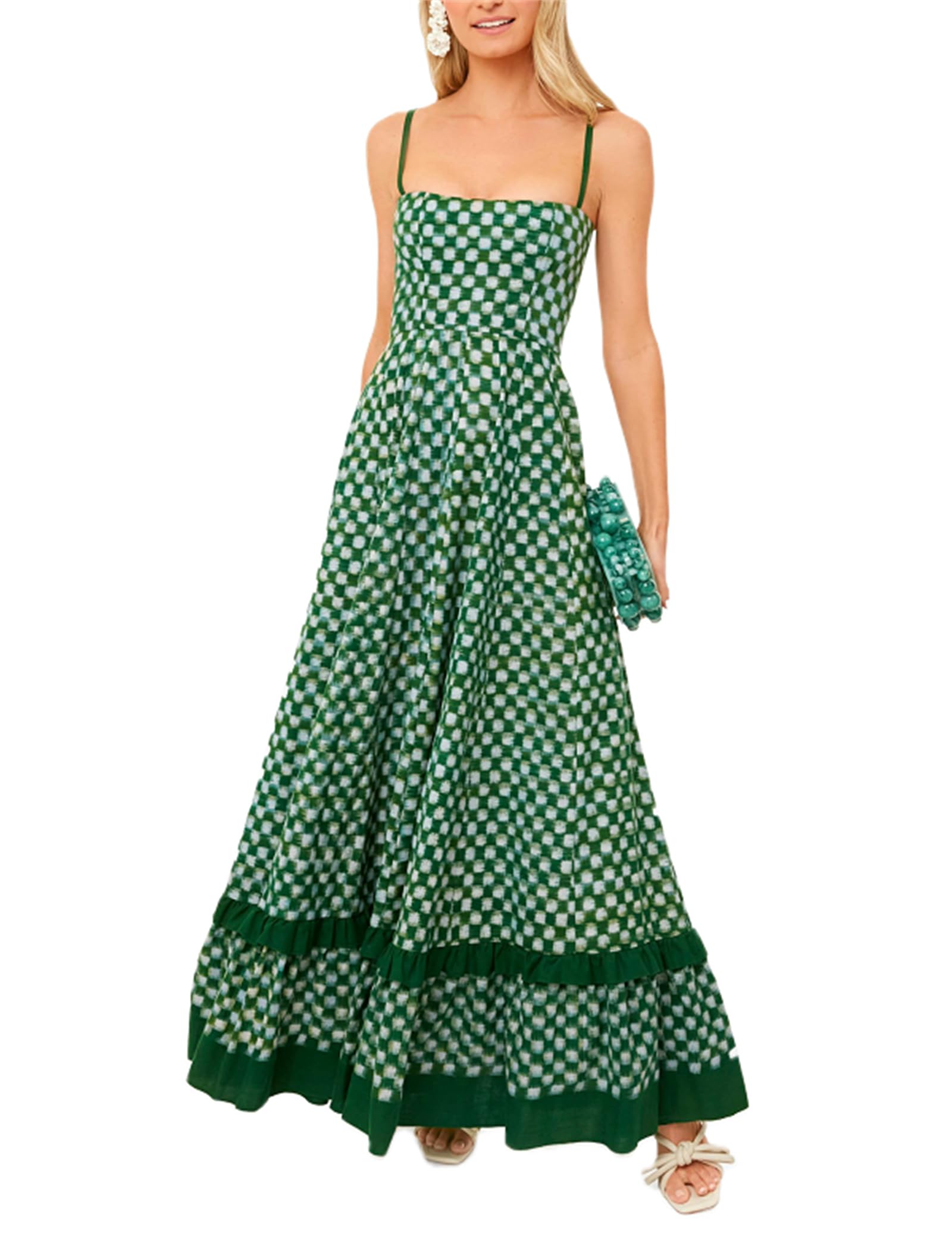 Yuemengxuan Boho Maxi Dresses for Women Spaghetti Strap Flowy Smocked Long Dress Casual Summer Vacation Beach Maxi Dress