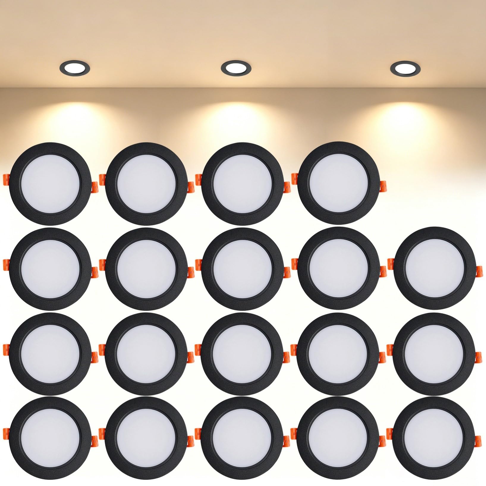 VOGHMOLD 12W Ultra Slim LED Downlight Recessed Ceiling Light 4 inch, 3000K Spot Lights Black Aluminum Trim, Cut Φ110-130mm, AC110-240V Panel Lighting for Office Hallway Closet, 19 Pack