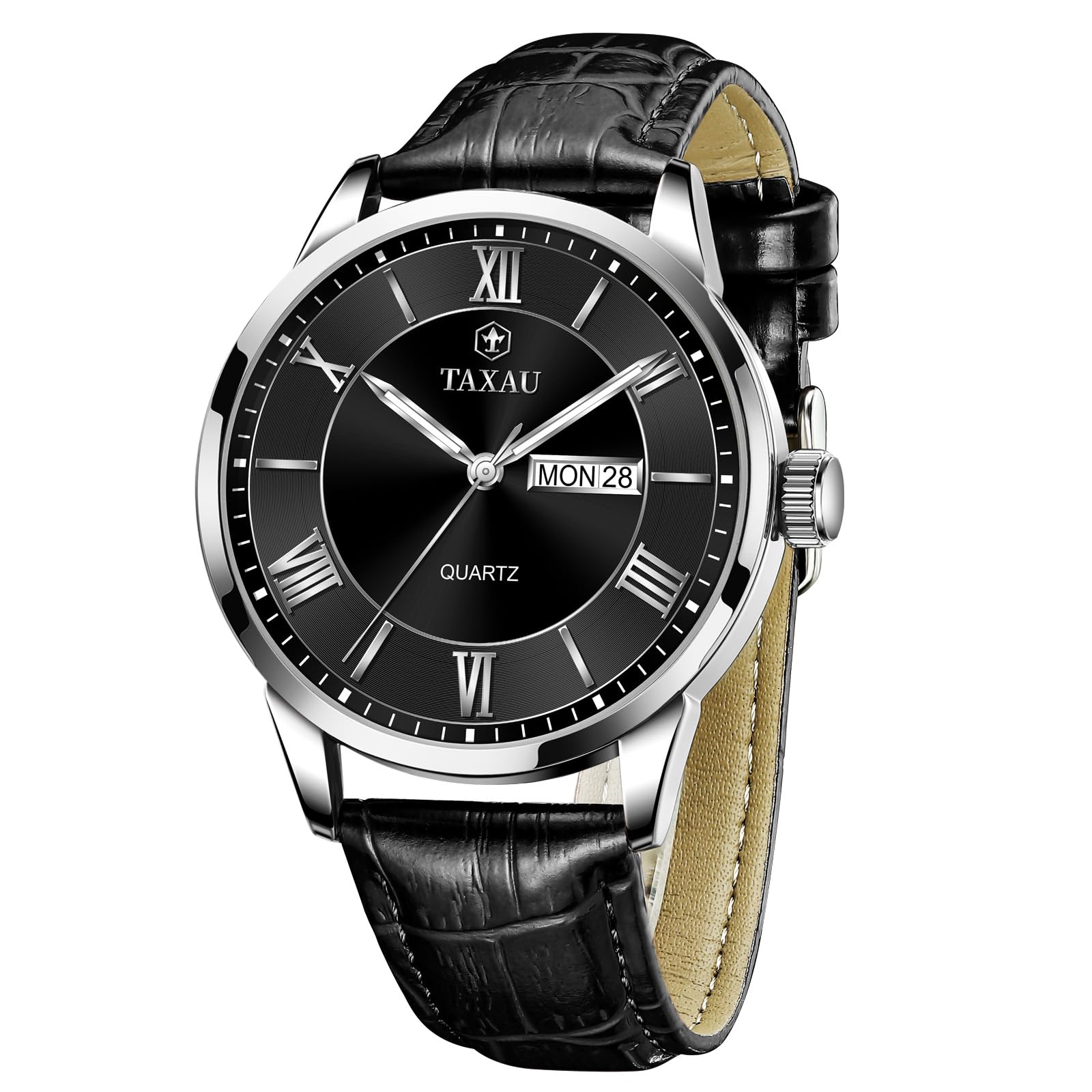 Taxau Herren Armbanduhr Leder Herrenuhr Lederarmband Uhren Herren Großes Zifferblatt Tag Datum Herrenarmbanduhr Wasserdicht Uhr Lässig Business Uhr für Herren