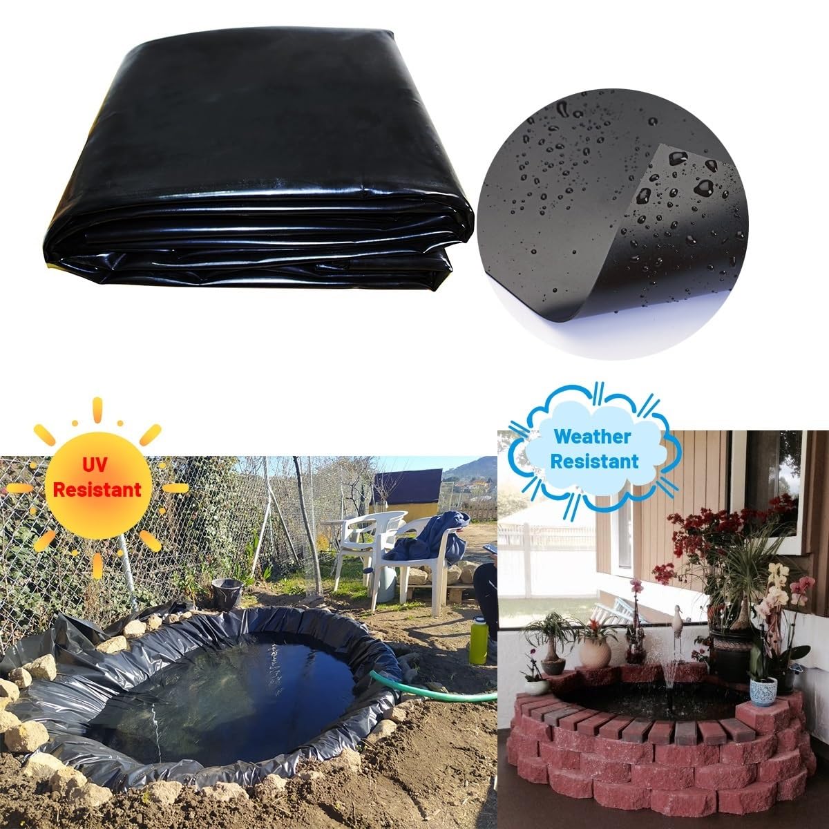 PreCut wkładka do stawu 0,12 mm HDPE odporna na promieniowanie UV odporna na warunki atmosferyczne odporna na rozdarcie czarna folia budowlana idealna do ogrodowych basenów krajobrazu stawów koi