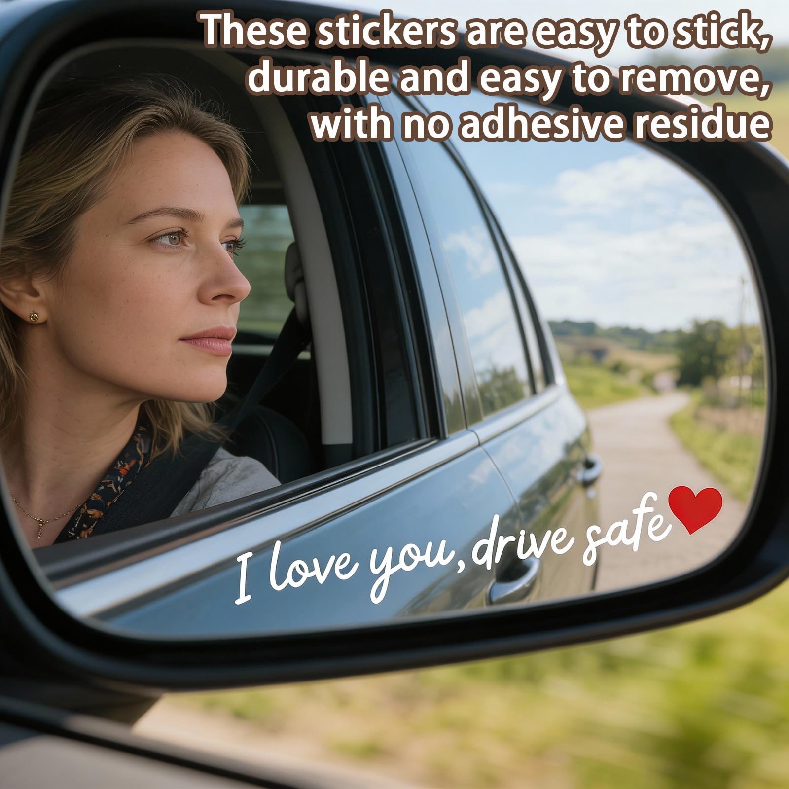 3 PCS I Love You Drive Safe Mirror Stickers Rear View Mirror Sticker Heart Car Window Decals with Red Heart - Christmas Mother's Day Valentines Day Gifts for Family/Her/Him (White) — view 7