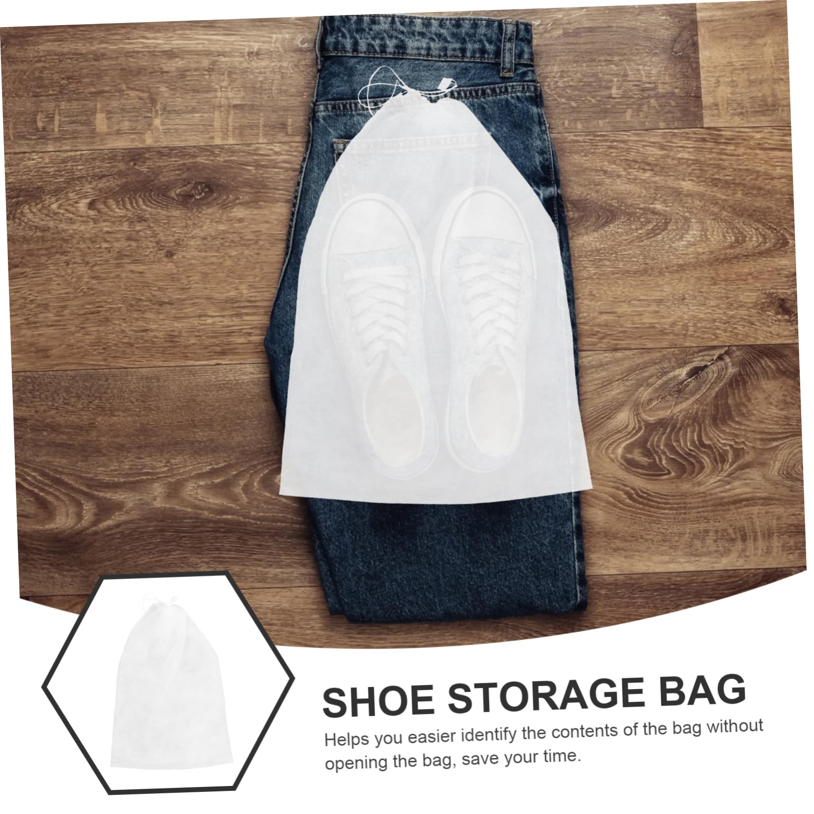 Beavorty Sacchetti Facile Identificazione Contenuto 50 Pezzi per Scarpe da Viaggio Non Tessuto Bianco, Borsa Porta Scarpe Anti Polvere Grande 32x48 Cm per Casa e Viaggio