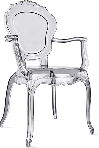 Miniatura 5 de 2xhome Silla de comedor apilable fantasma  Sillón de tocador transparente  Silla de cocina estilo Louis Belle para patio (1, ahumado, sillon)