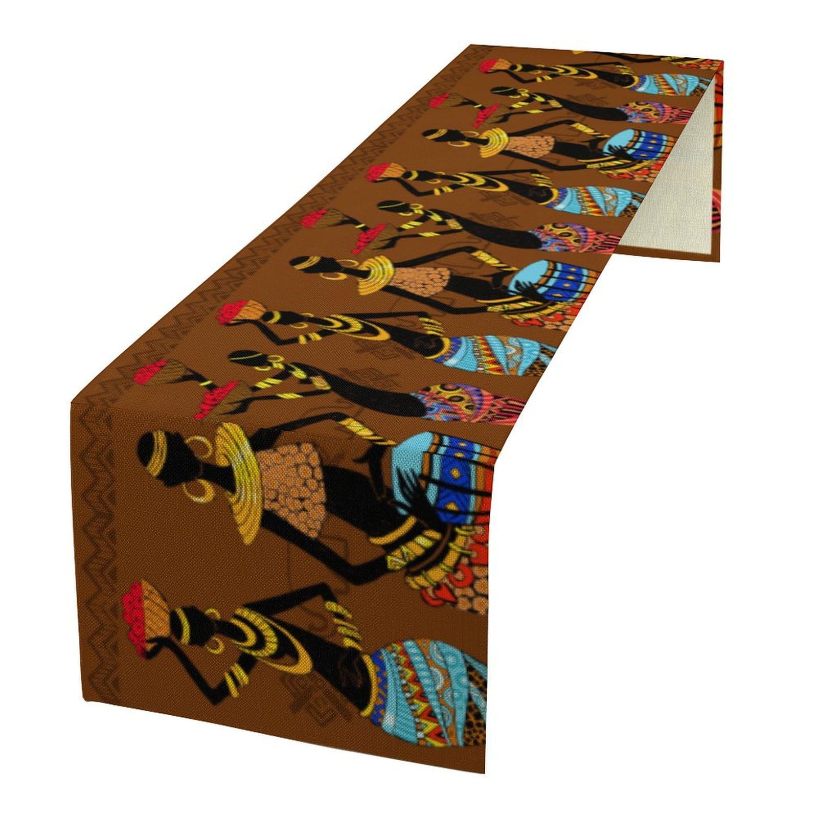 ShiTingYu African Native Indigenous Table Runner, Black People Different Poses Culture Heritage Festival for Dining Room Table Party Home Kitchen and Hotel Decorations Ruby 13x60 Inch