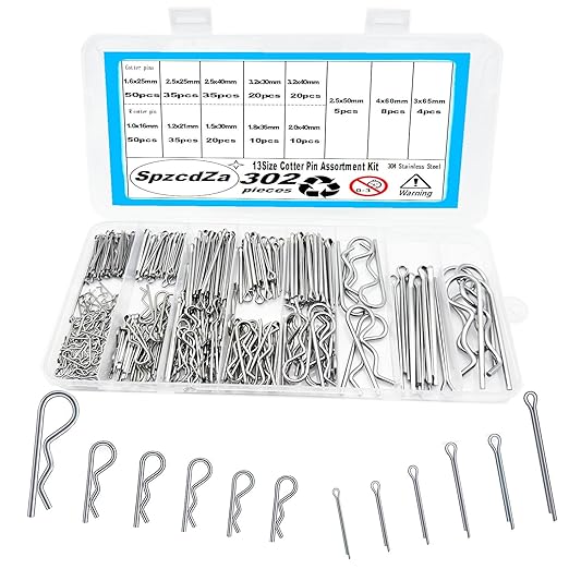 Cotter Pin Assortment Kit,SpzcdZa 302pcs 13 Size Cotter Pins Assortment Kit 304 Stainless Steel R Clips Hardware Pins & Hairpin Cotter Pins Set for Trucks, Engine Repair
