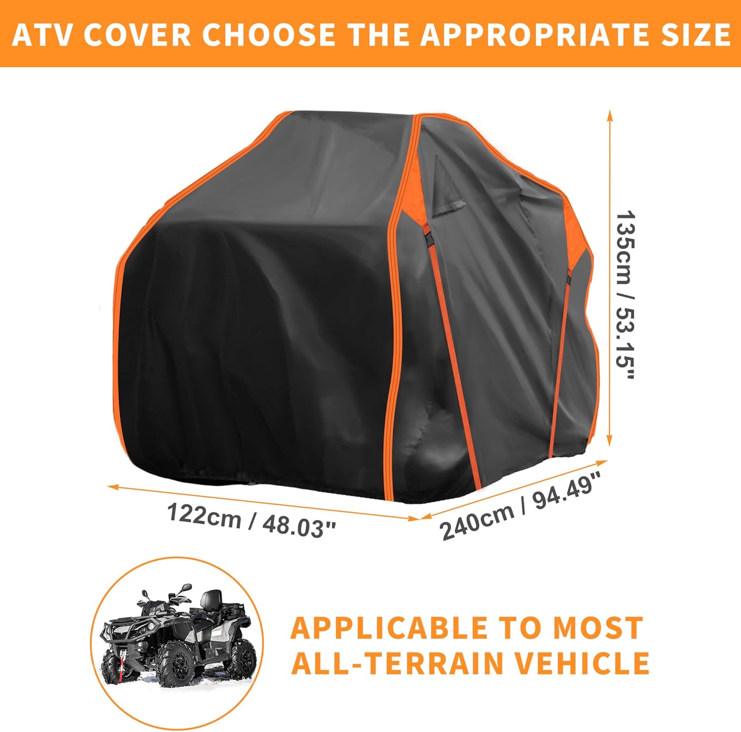 X AUTOHAUX ATV Cover for Can-am OUTLANDER MAX XT DPS/XT-P Waterproof 4 Wheelers Quad Cover Outdoor Sun Rain Storage Protection 210D-PU Black 240x122x135cm/94.5x48x53.2in