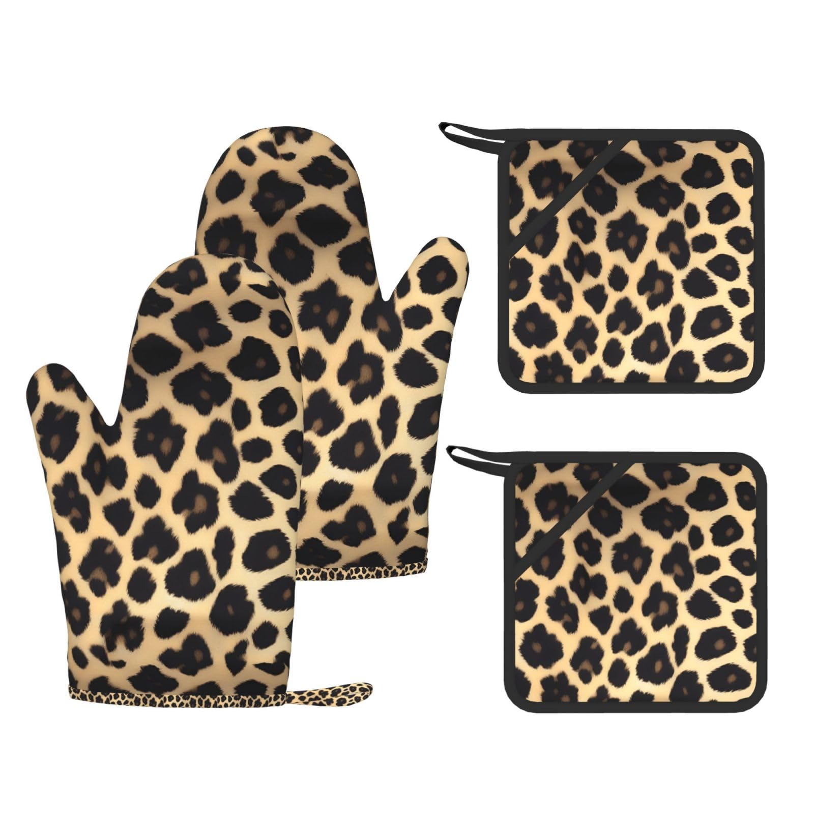 Leopard Print Print Kitchen Heat Resistant Set,Cooking Kit With Hanging Loop For Baking & Bbq