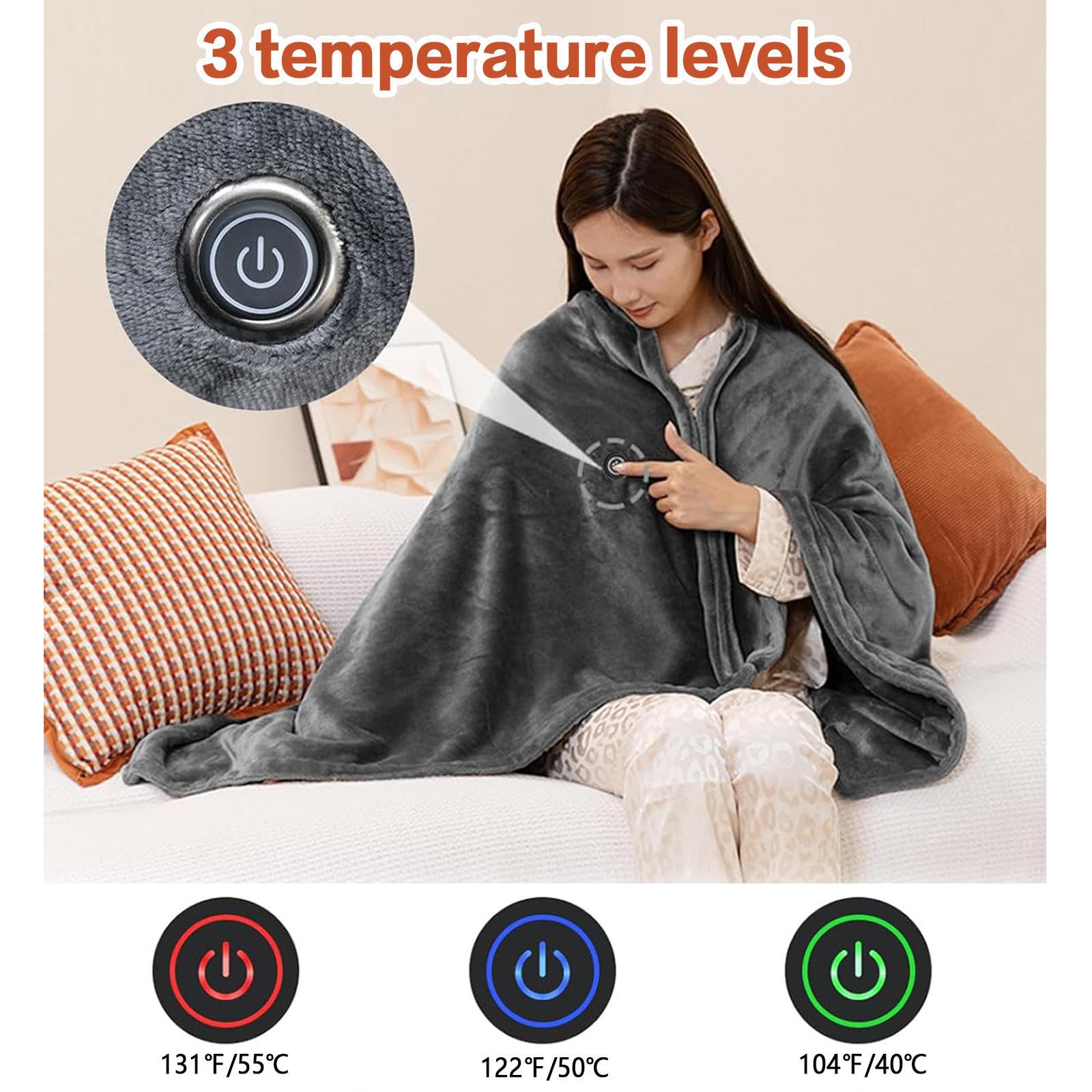 Manta Termica USB 150x80cm,con 3 Temperaturstufen et Calor Rápido, Esterilla Electrica Lavable, Manta Eléctricas pour Oficin Cama Exterior Familia