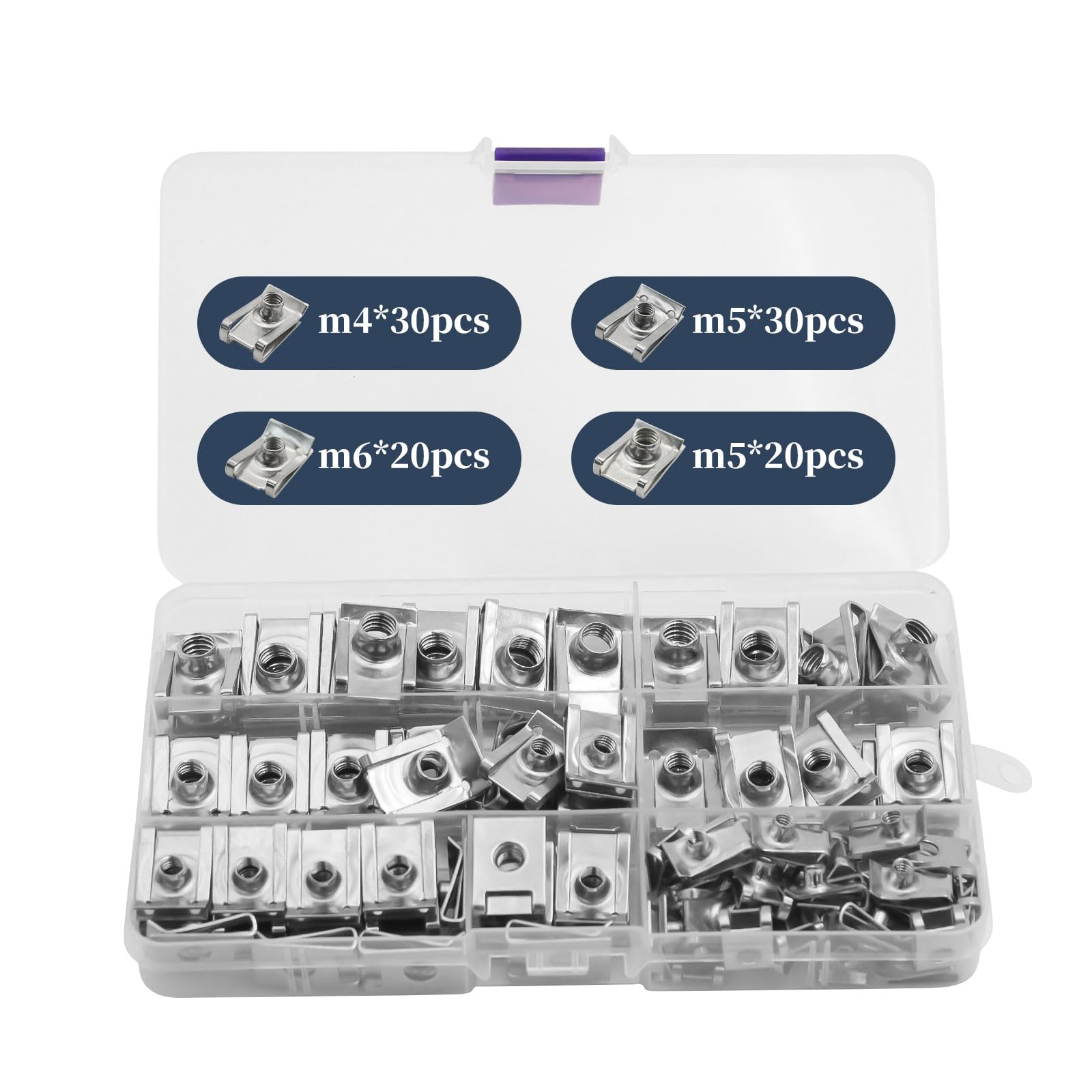100 pezzi Dadi a U Clip di Fissaggio per Auto Carrozzeria, M4 M5 M6 M8, Set Dado a Clip Filettato in Acciaio Inossidabile, Bulloni Dadi a Clip a U per Carrozzeria