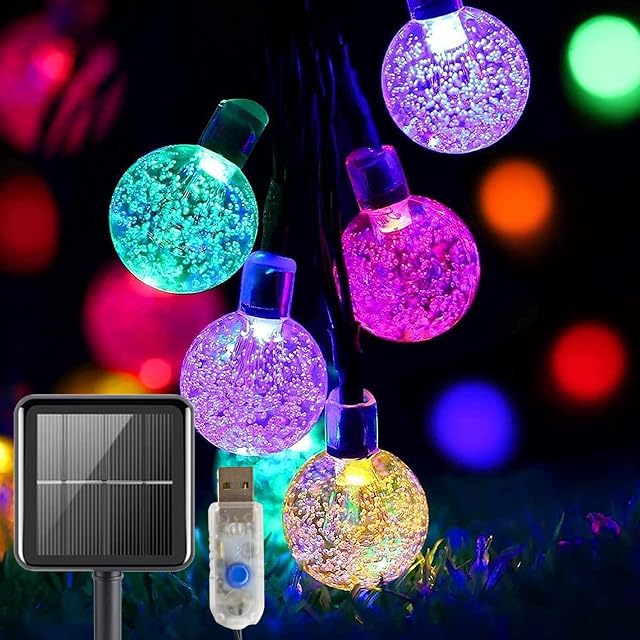 Solar String Lights,50LED 20Ft Solar/USB Powered Globe String Lights, Solar Fairy Christmas Lights Waterproof 8 Modes Indoor Outdoor Balcony Lights for Patio Wedding Christmas (Multicolor)