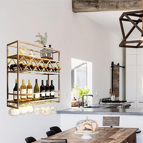 Miniatura 5 de Estante para vino montado en la pared, 3 capas de pared para almacenamiento, soporte de vino montado en la pared para botellas de vino para el