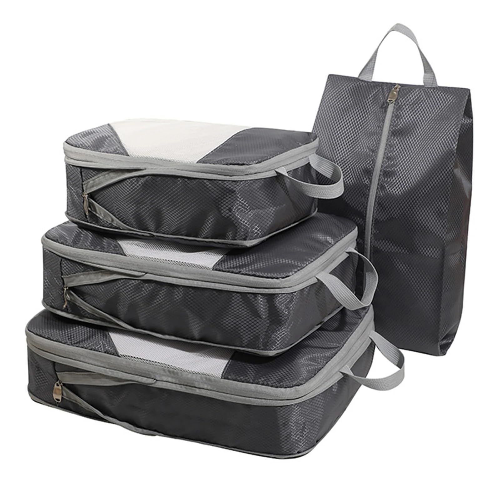 Set di 4 borse da viaggio for organizzare bagagli, indumenti e biancheria intima, comprimibili e multifunzione. Per Risparmiare Spazio Nella Valigia(Gray)