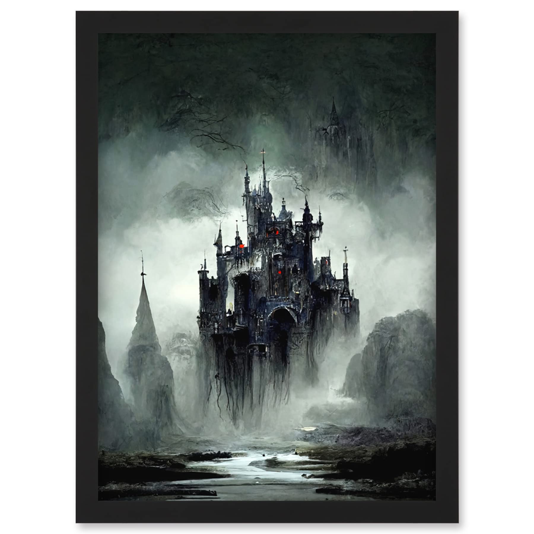 Doppelganger33 LTD Dark Gothic Castle Fantasy Landscape Artwork Framed Wall Art Print A4
