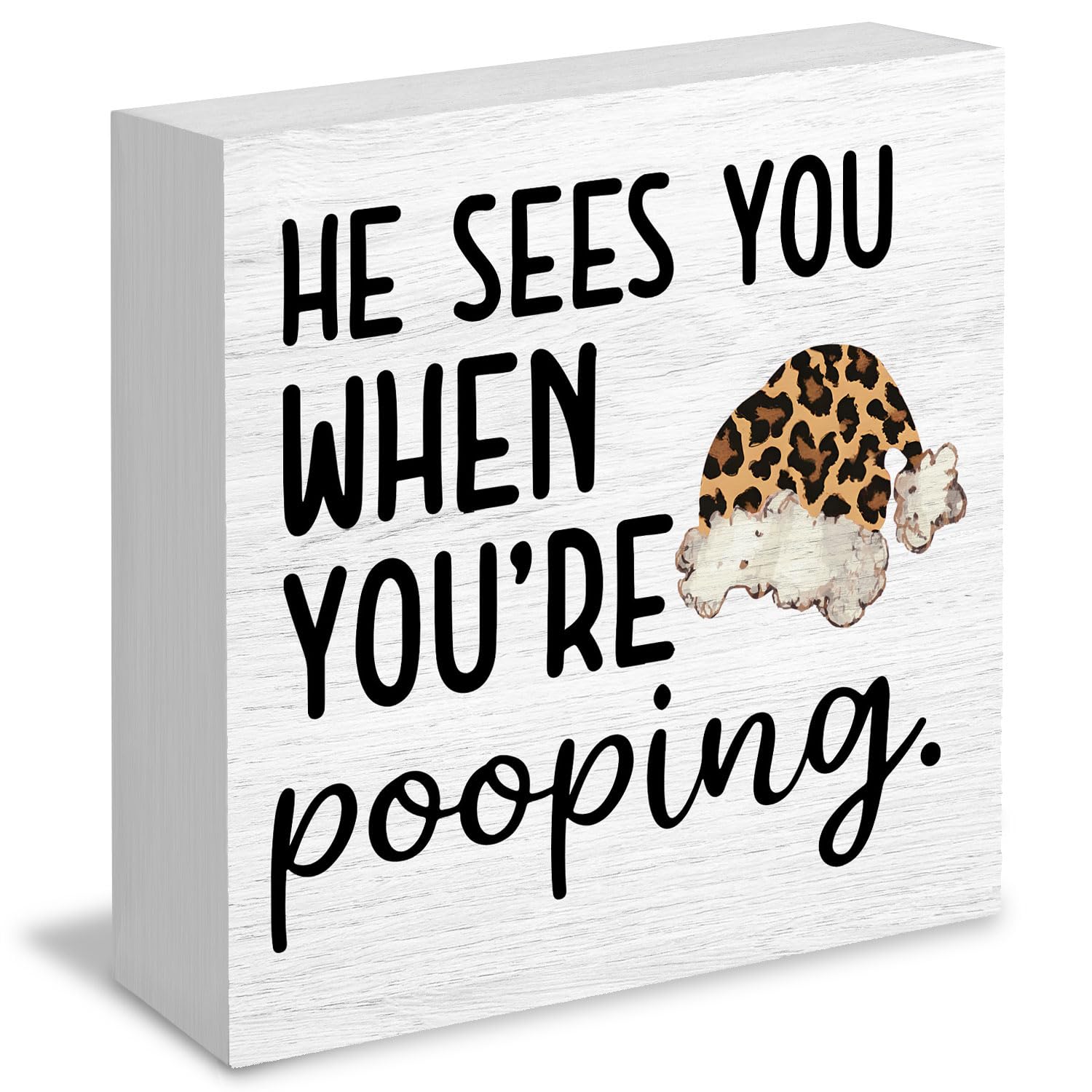 RUNMESS Funny Leopard Christmas Bathroom Wood Box Signs