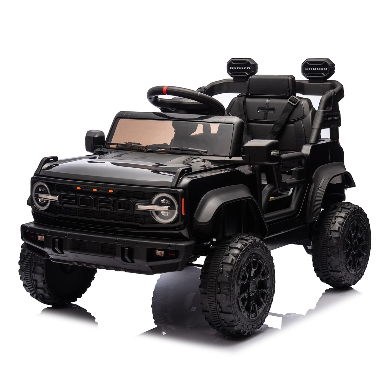 Bonnlo Ferngesteuertes Auto Ford Bronco Raptor, Elektrofahrzeug ab 3 Jahren, Kinder Elektroauto mit Fernbedienung, 2 x 25W Motoren, Zwei Fahrmodi, Auto Spielzeug, 1 Sitzer, Schwarz