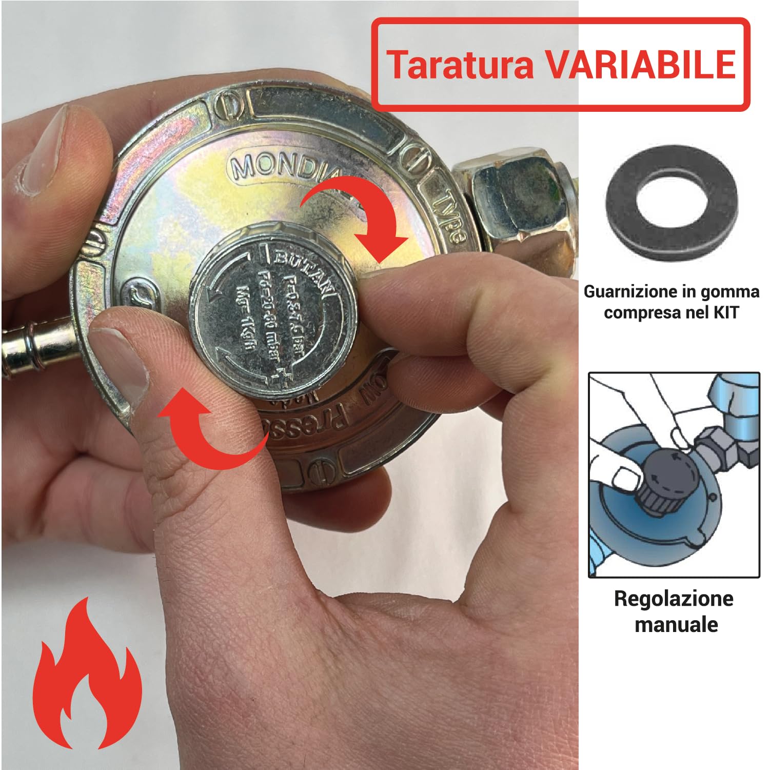 Crisalide®- Kit Tubo REGOLATORE Professionale 4 pz (Gas, Gpl) Cucina, Barbecue, Stufa: 1 Tubo+1 Regolatore+2 Fascette+1Chiave: Omologato 7140 IMQ Pressione 20/60 Bar, Made in Italy (Variabile)