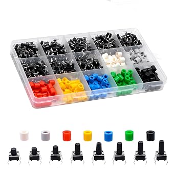 420Pcs Tactile Push Button Switch Set, 8 Values 6x6mm Momentary Tact Switches with 7 Color Button Caps, for Electronics, PCB Prototyping, DIY Projects
