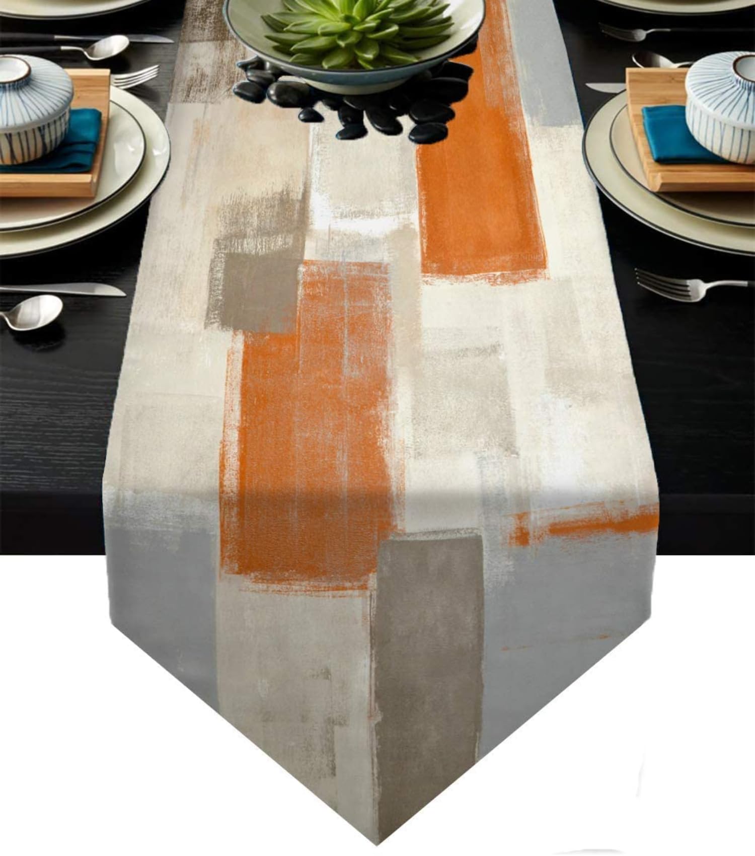 Chemin de table orange abstrait moderne imprimable lavable decoration table longue de cuisine