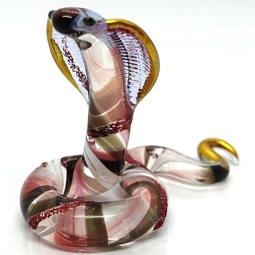 Miniatura 5 de Estatuillas miniatura de serpientecobra animales soplados a mano, arte de vidrio coleccionable, regalo coleccionable para decorar el hogar (rojo