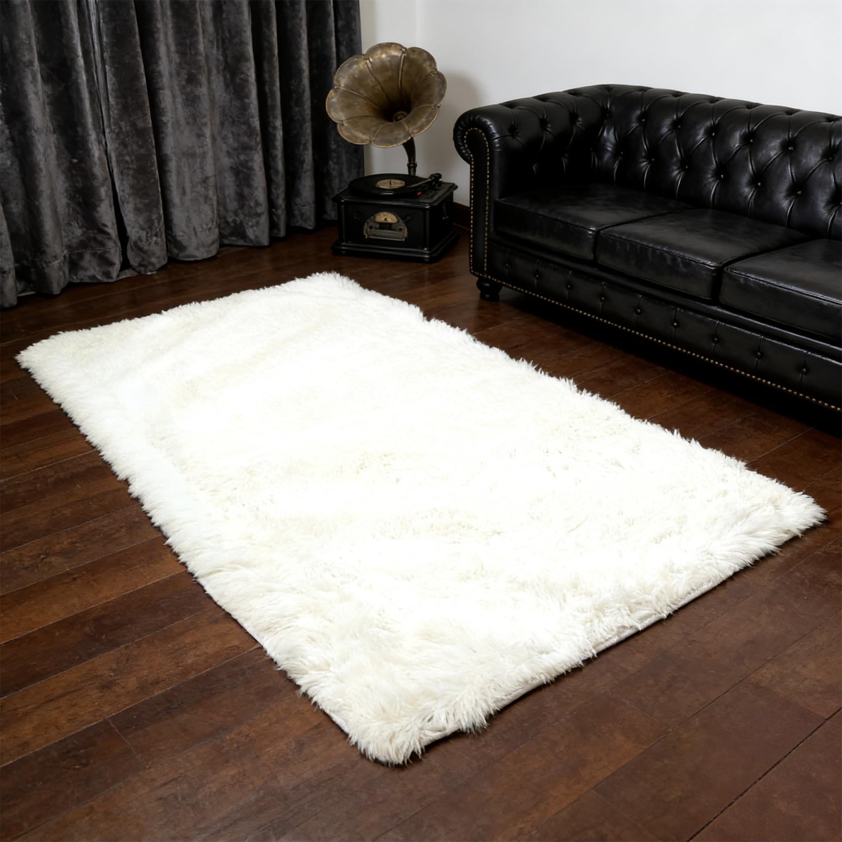 Tapis de salon 187x140 cm blanc à poils longs et moelleux pour votre chambre