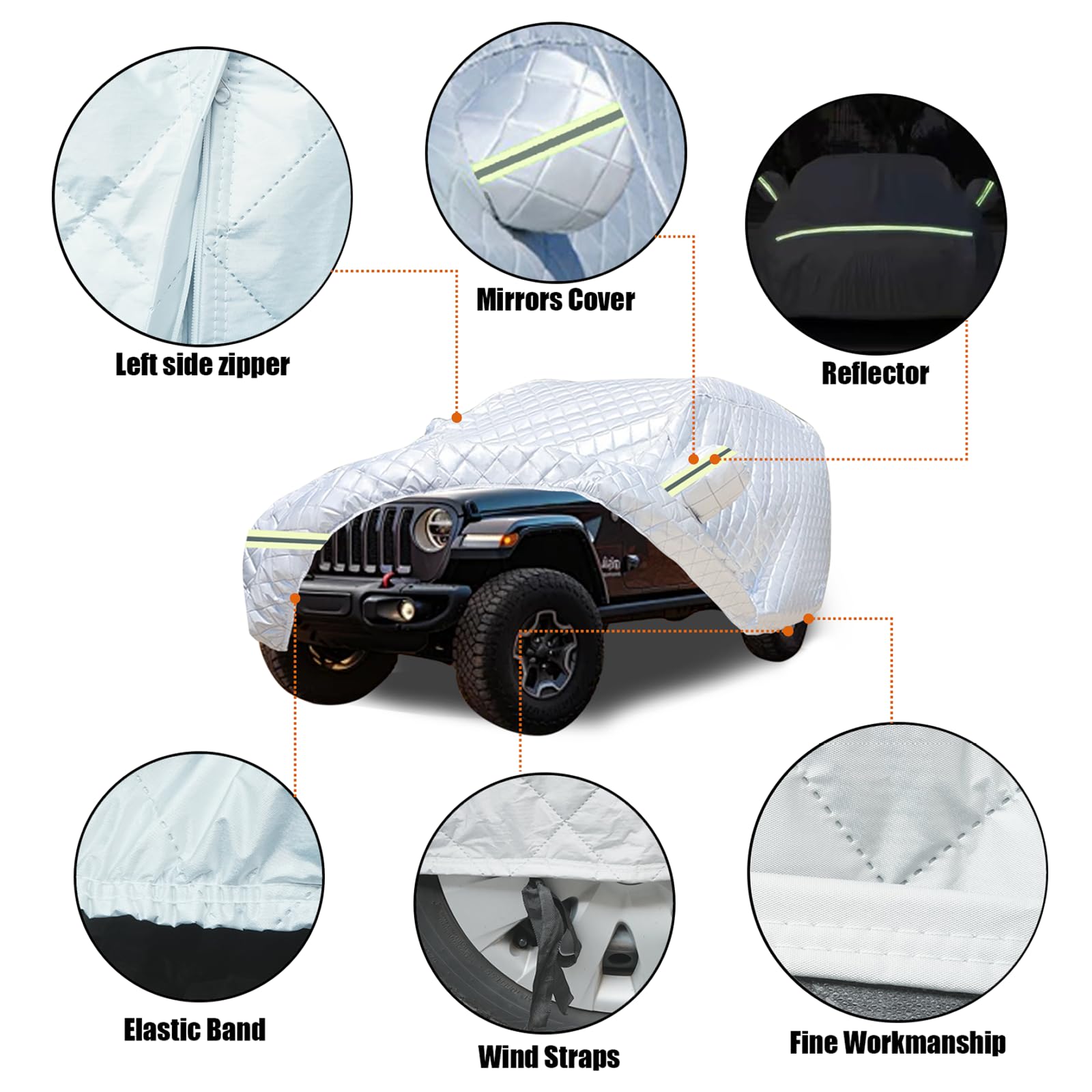 SNKOL 7 Layers Waterproof Heavy Duty Car Covers for Automobiles All Weather Season Anti-Hail UV Protection Snowproof Outdoor — view 6